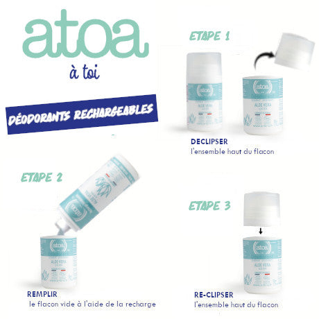 ATOA - Roll on déodorant Aloe Vera - COSMOS ORGANIC - RECHARGEABLE