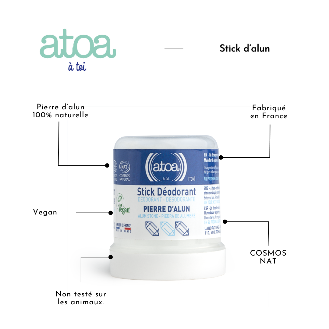 ATOA - Stick déodorant Pierre d'alun certifié COSMOS NAT