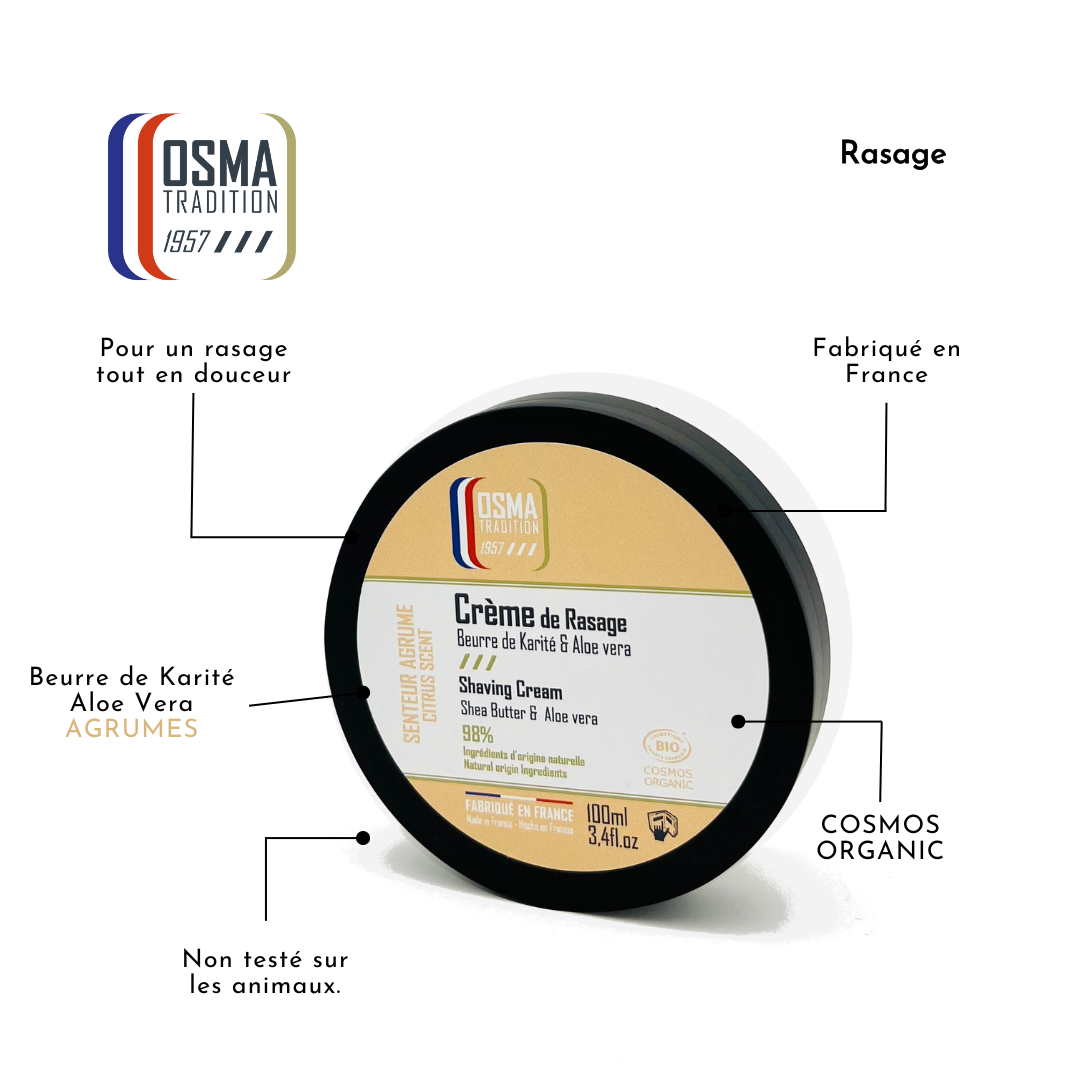 OSMA TRADITION - Crème de Rasage - AGRUMES - certifiée COSMOS ORGANIC