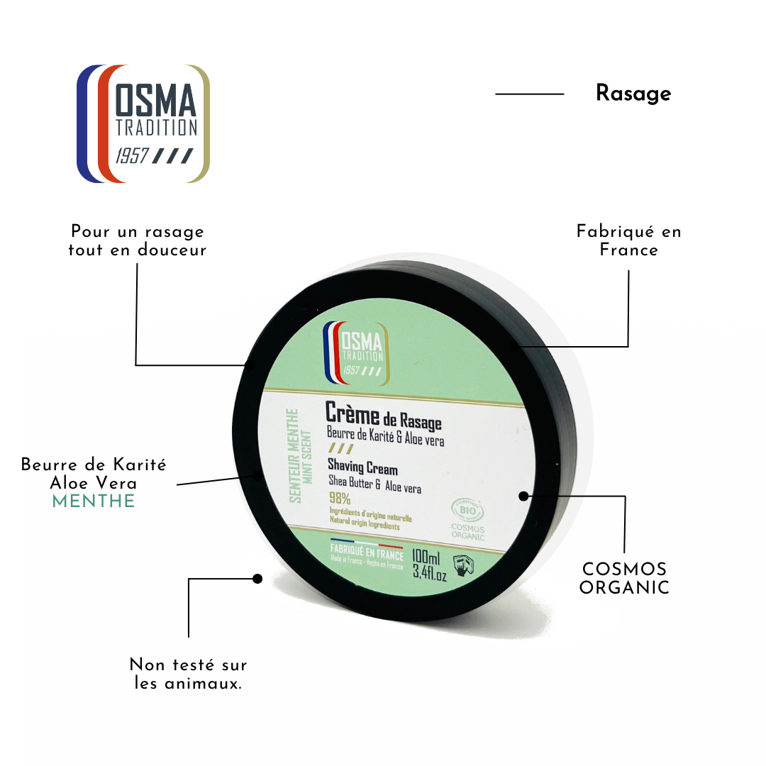 OSMA TRADITION - Crème de Rasage - MENTHE - certifiée COSMOS ORGANIC