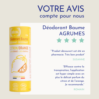 ATOA - Déodorant Baume Agrumes certifié COSMOS NATURAL