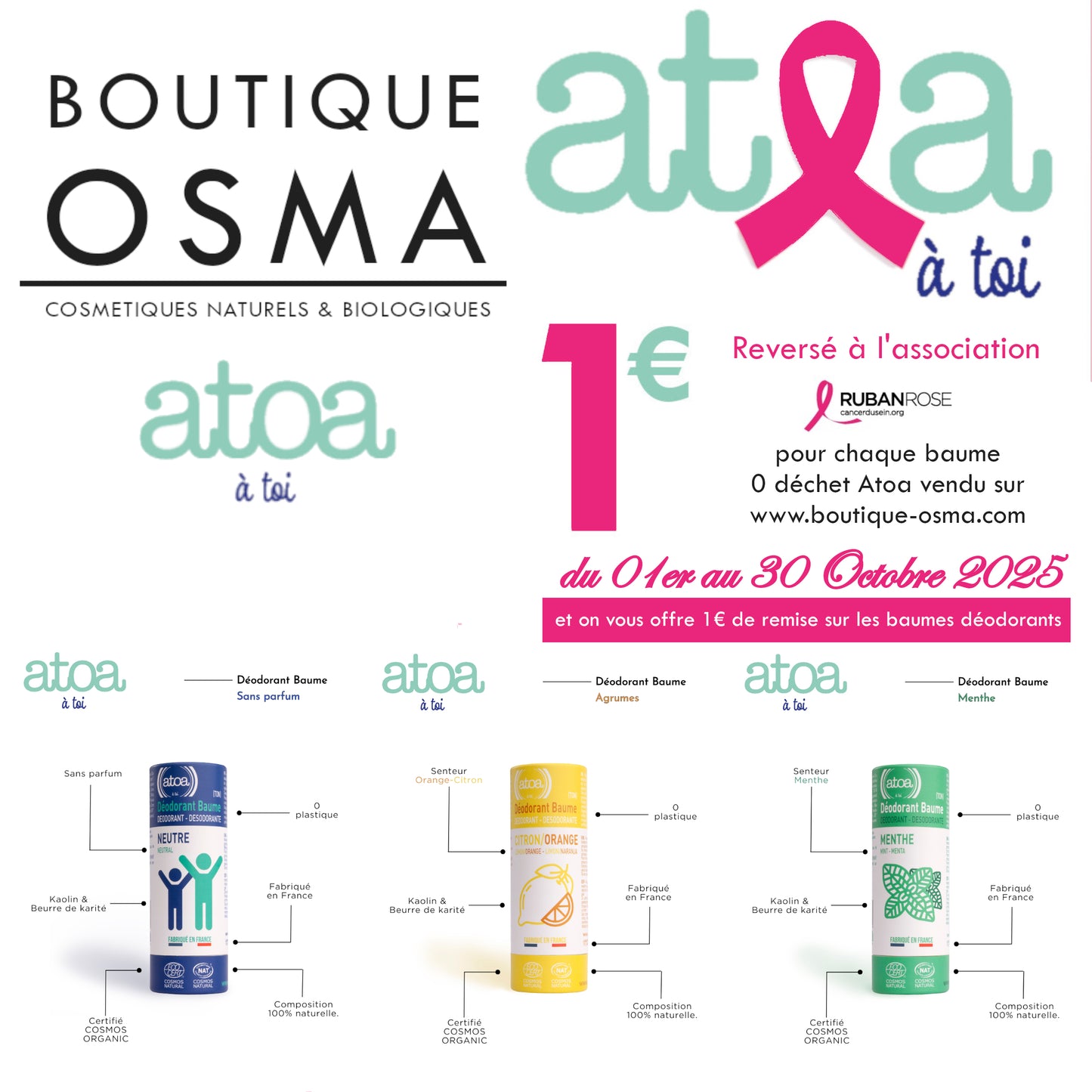 ATOA - Déodorant Baume Menthe certifié COSMOS NATURAL