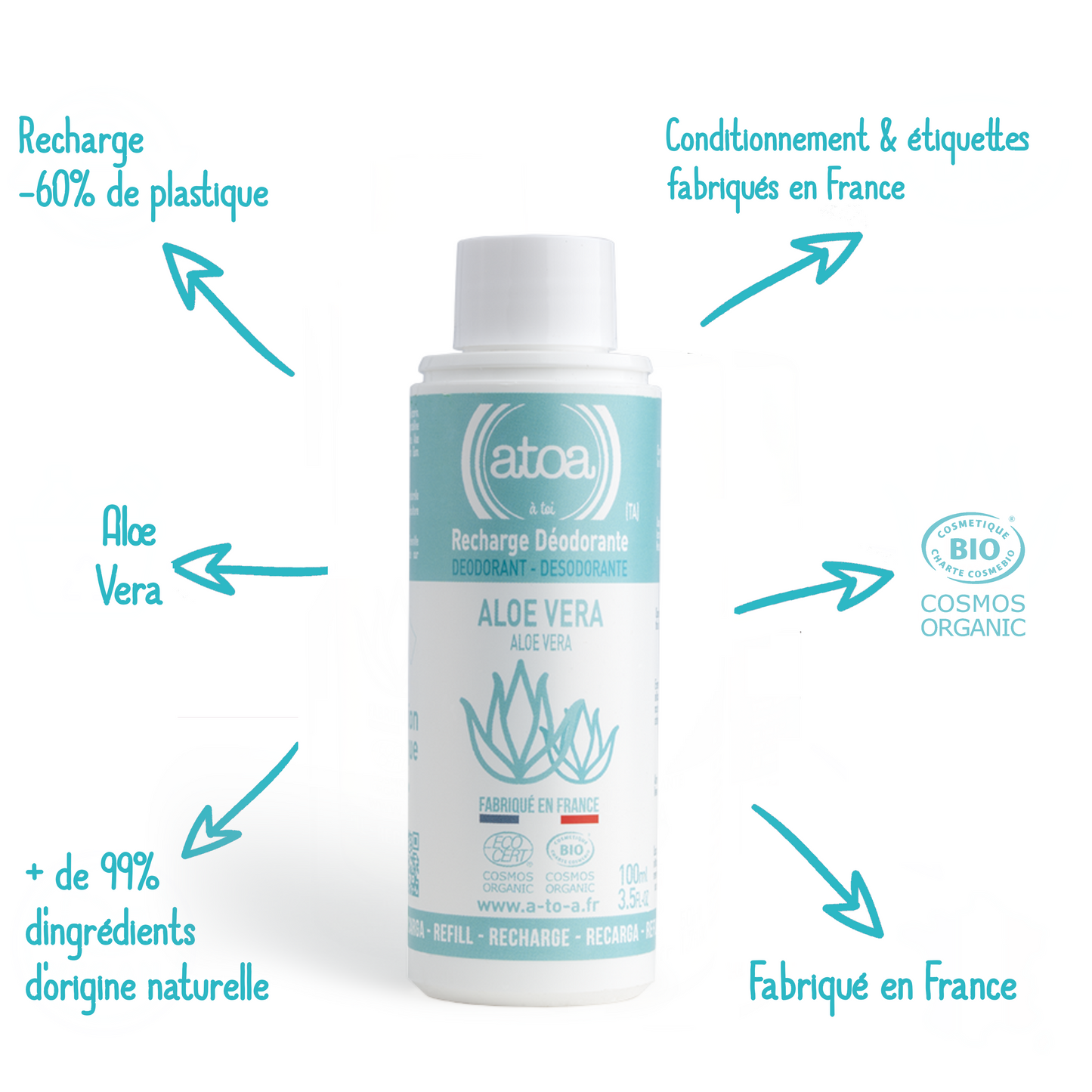ATOA - RECHARGE Roll on déodorant Aloe Vera - COSMOS ORGANIC