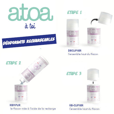 ATOA - Roll on déodorant Nénuphar - COSMOS ORGANIC - RECHARGEABLE