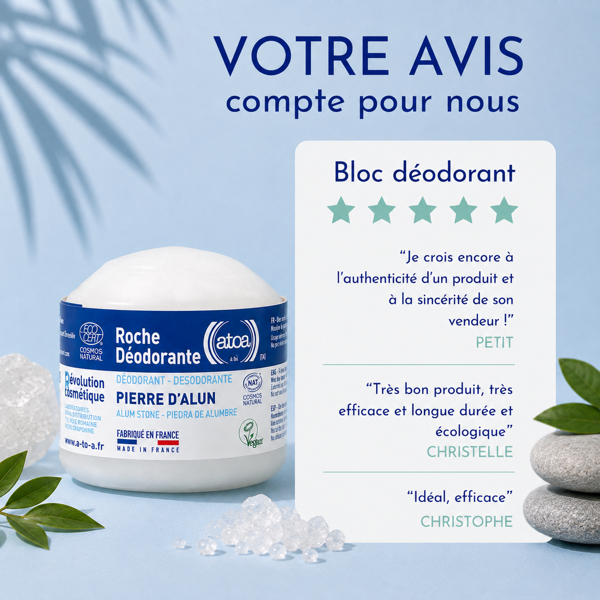 ATOA - Bloc déodorant certifié COSMOS NAT -150g