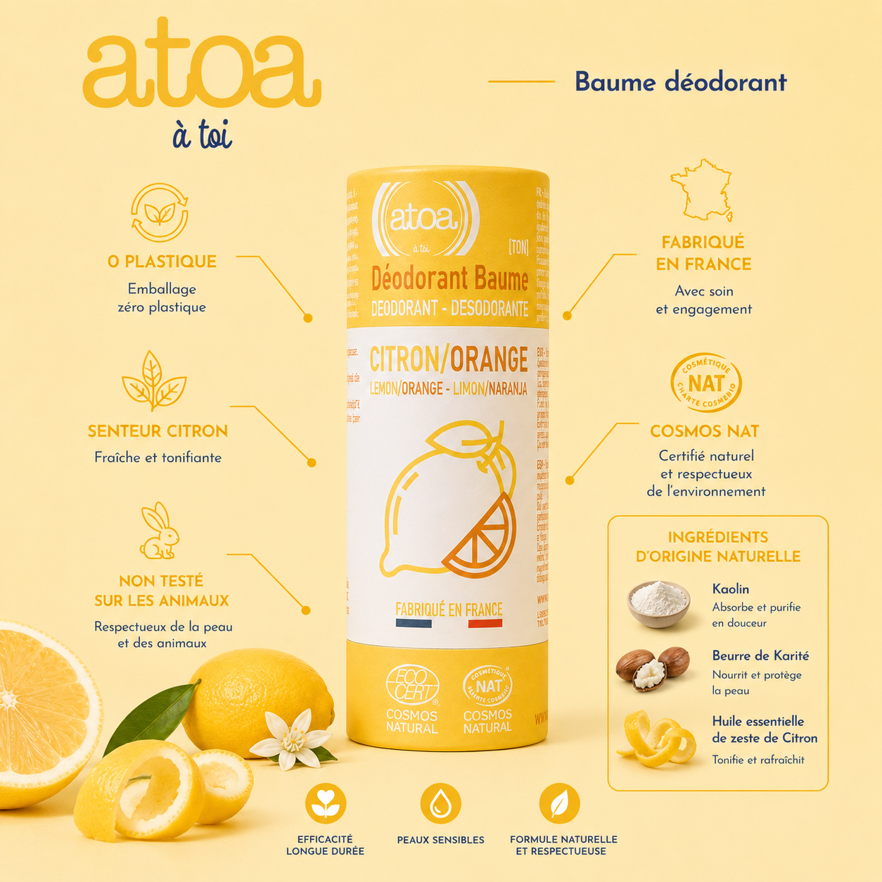 ATOA - Déodorant Baume Agrumes certifié COSMOS NATURAL
