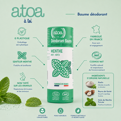 ATOA - Déodorant Baume Menthe certifié COSMOS NATURAL