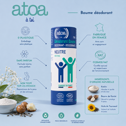 ATOA - Déodorant Baume Sans Parfum certifié COSMOS NATURAL