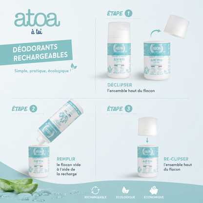 ATOA - Roll on déodorant Aloe Vera - COSMOS ORGANIC - RECHARGEABLE