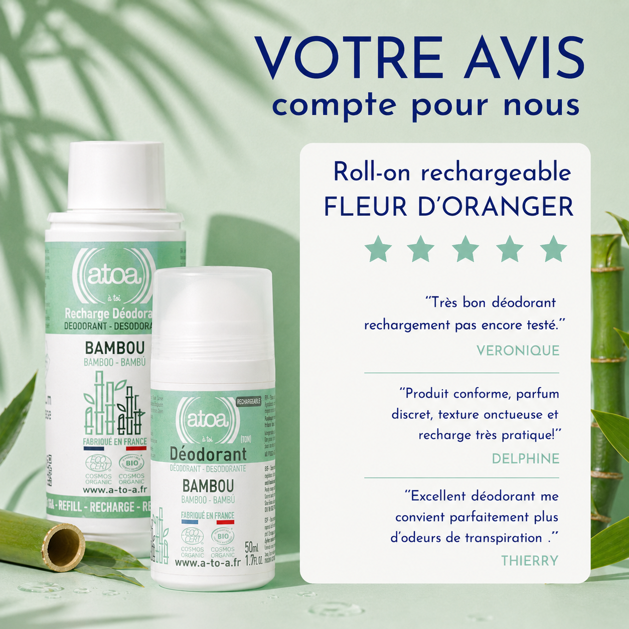 ATOA - RECHARGE Roll on déodorant Bambou - COSMOS ORGANIC