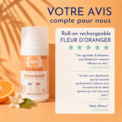 ATOA - Roll on déodorant Fleur d'Oranger - COSMOS ORGANIC - RECHARGEABLE