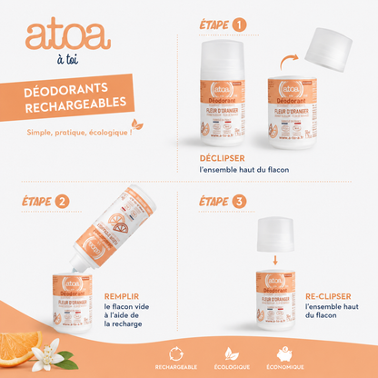ATOA - Roll on déodorant Fleur d'Oranger - COSMOS ORGANIC - RECHARGEABLE