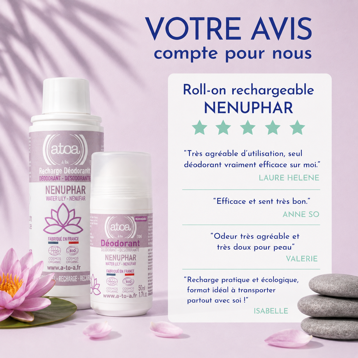 ATOA - RECHARGE Roll on déodorant Nénuphar - COSMOS ORGANIC