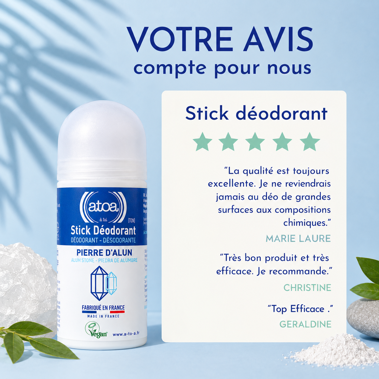 ATOA - Stick d'Alun déodorant certifié COSMOS NAT