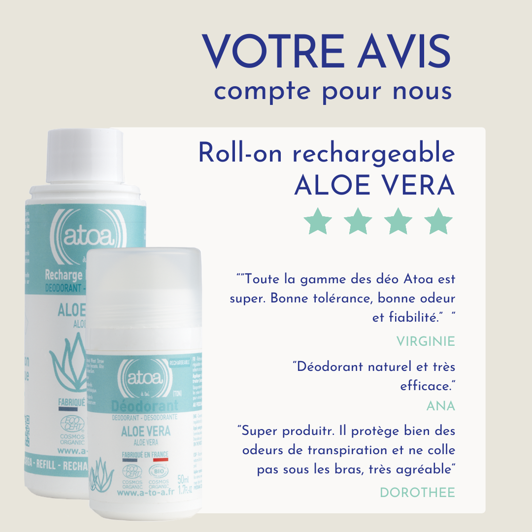 ATOA - Roll on déodorant Aloe Vera - COSMOS ORGANIC - RECHARGEABLE