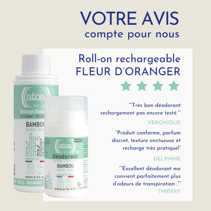 ATOA - Roll on déodorant Bambou - COSMOS ORGANIC - RECHARGEABLE