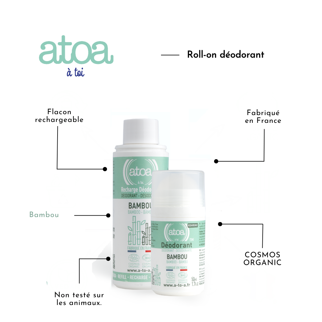 ATOA - Roll on déodorant Bambou - COSMOS ORGANIC - RECHARGEABLE