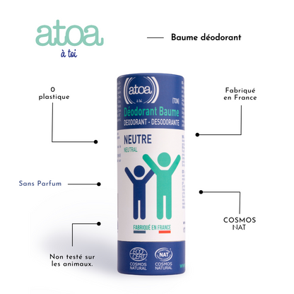 ATOA - Déodorant Baume Sans Parfum certifié COSMOS NATURAL