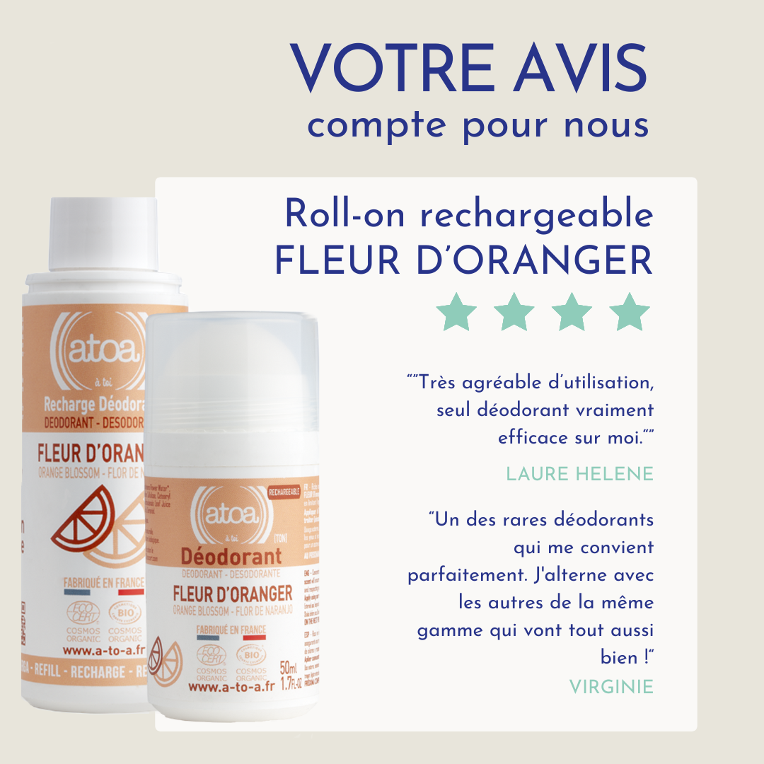 ATOA - Roll on déodorant Fleur d'Oranger - COSMOS ORGANIC - RECHARGEABLE