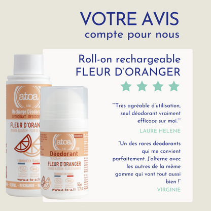 ATOA - Roll on déodorant Fleur d'Oranger - COSMOS ORGANIC - RECHARGEABLE