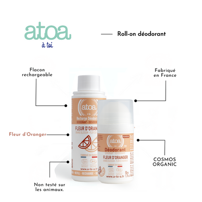 ATOA - Roll on déodorant Fleur d'Oranger - COSMOS ORGANIC - RECHARGEABLE