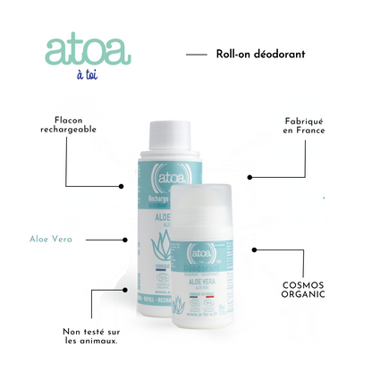 ATOA - Roll on déodorant Aloe Vera - COSMOS ORGANIC - RECHARGEABLE