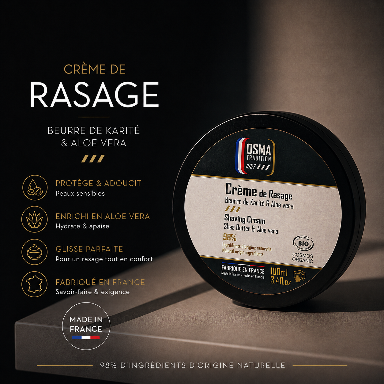 OSMA TRADITION - Crème de Rasage certifiée COSMOS ORGANIC