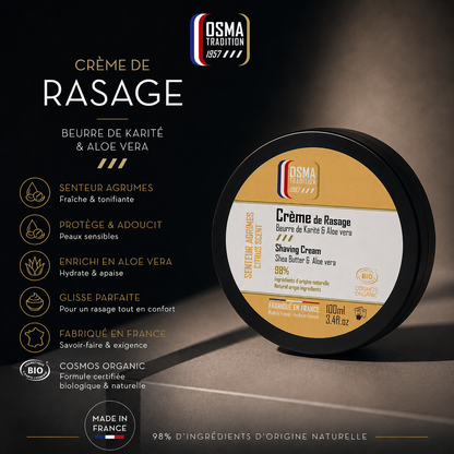 OSMA TRADITION - Crème de Rasage - AGRUMES - certifiée COSMOS ORGANIC