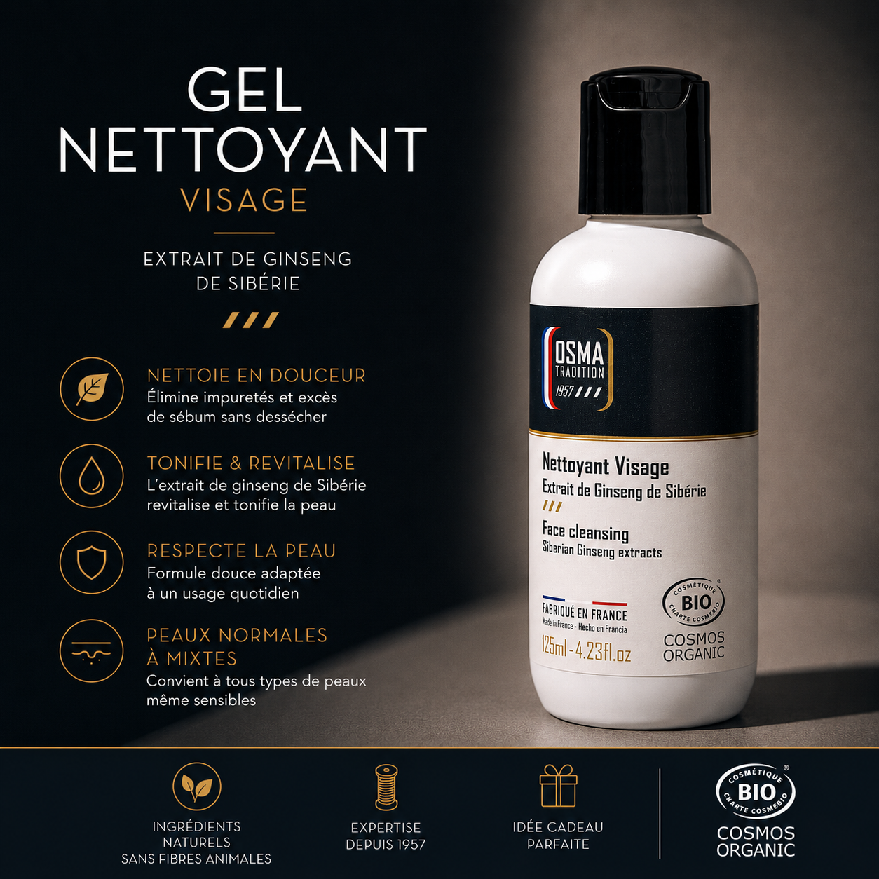OSMA TRADITION - Gel Nettoyant Visage certifié COSMOS ORGANIC