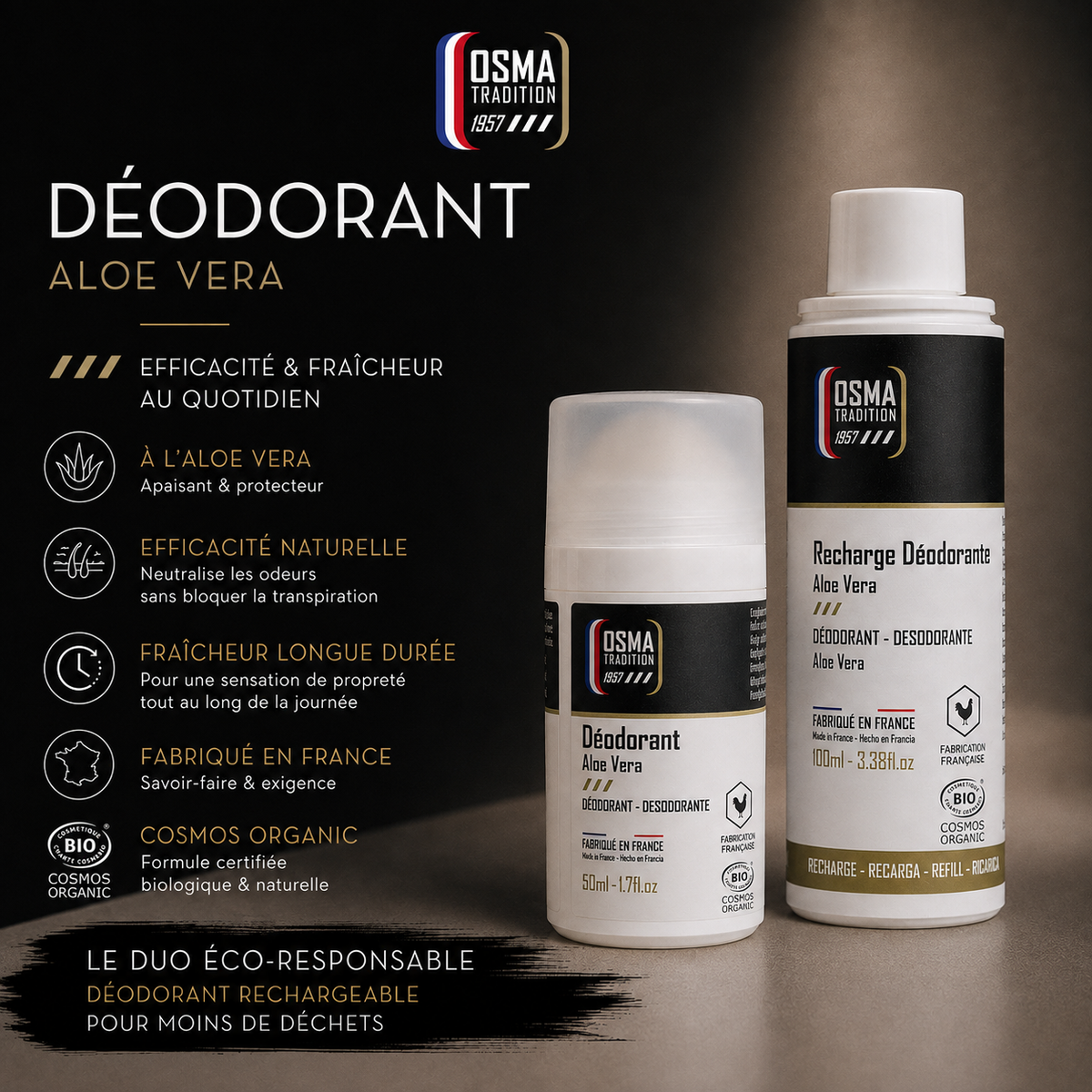 OSMA TRADITION - RECHARGE Roll on déodorant Rechargeable certifié COSMOS ORGANIC