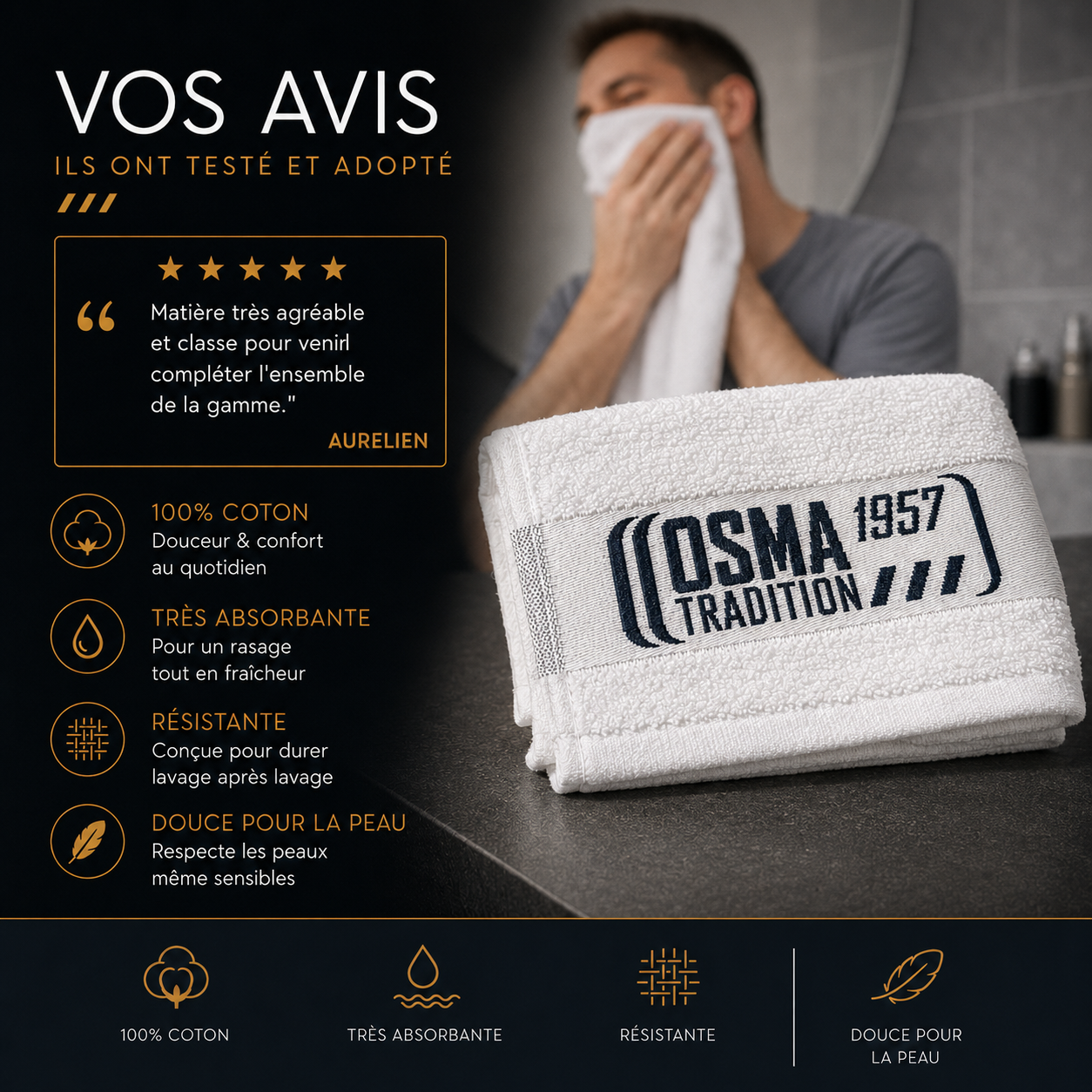 OSMA TRADITION - Serviette de rasage 30*30cm