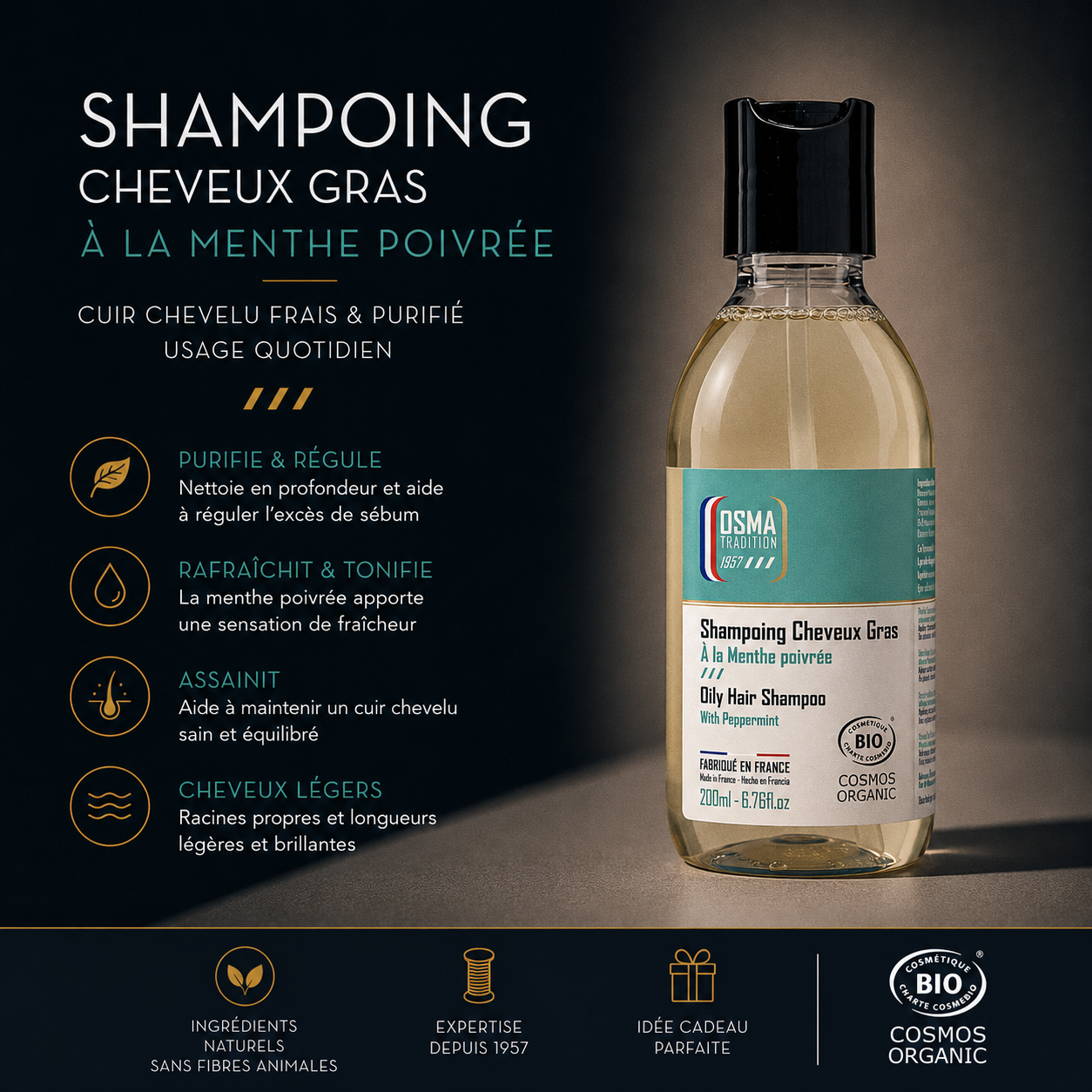 OSMA TRADITION - Shampoing Cheveux Gras certifié ECOCERT