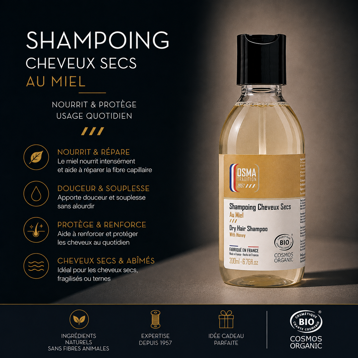 OSMA TRADITION - Shampoing Cheveux Secs certifié ECOCERT 200ml