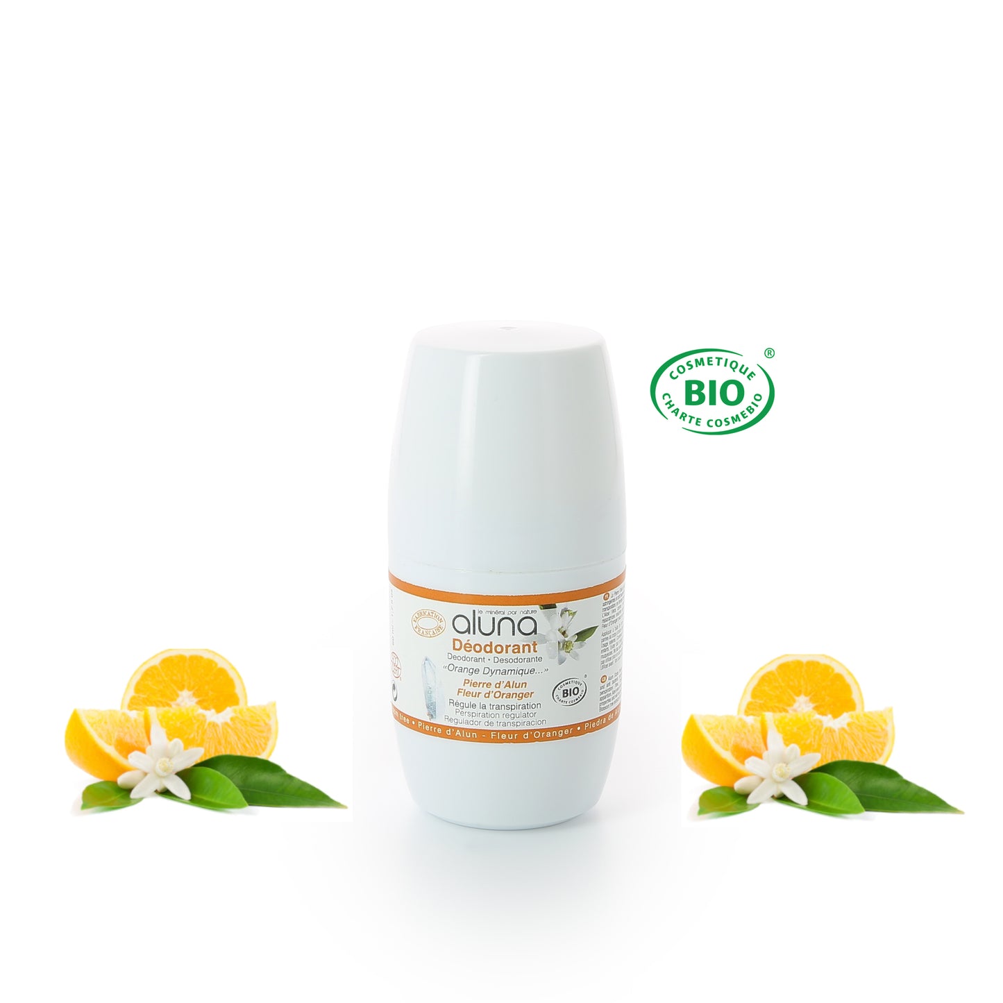 ALUNA - Roll on déodorant certifié BIO Fleur d'Oranger - Orange Dynamique - 50ml