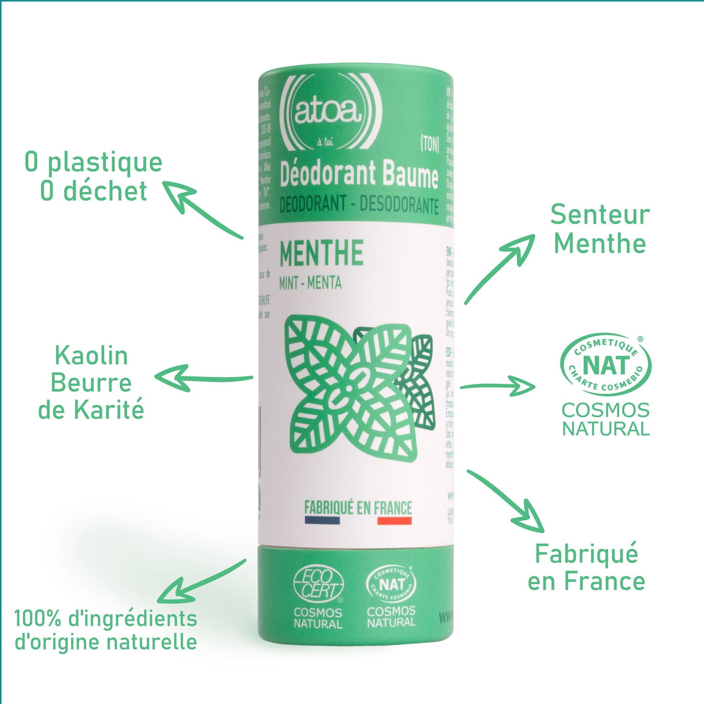 ATOA - Déodorant Baume Menthe certifié COSMOS NATURAL