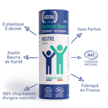 ATOA - Déodorant Baume Sans Parfum certifié COSMOS NATURAL