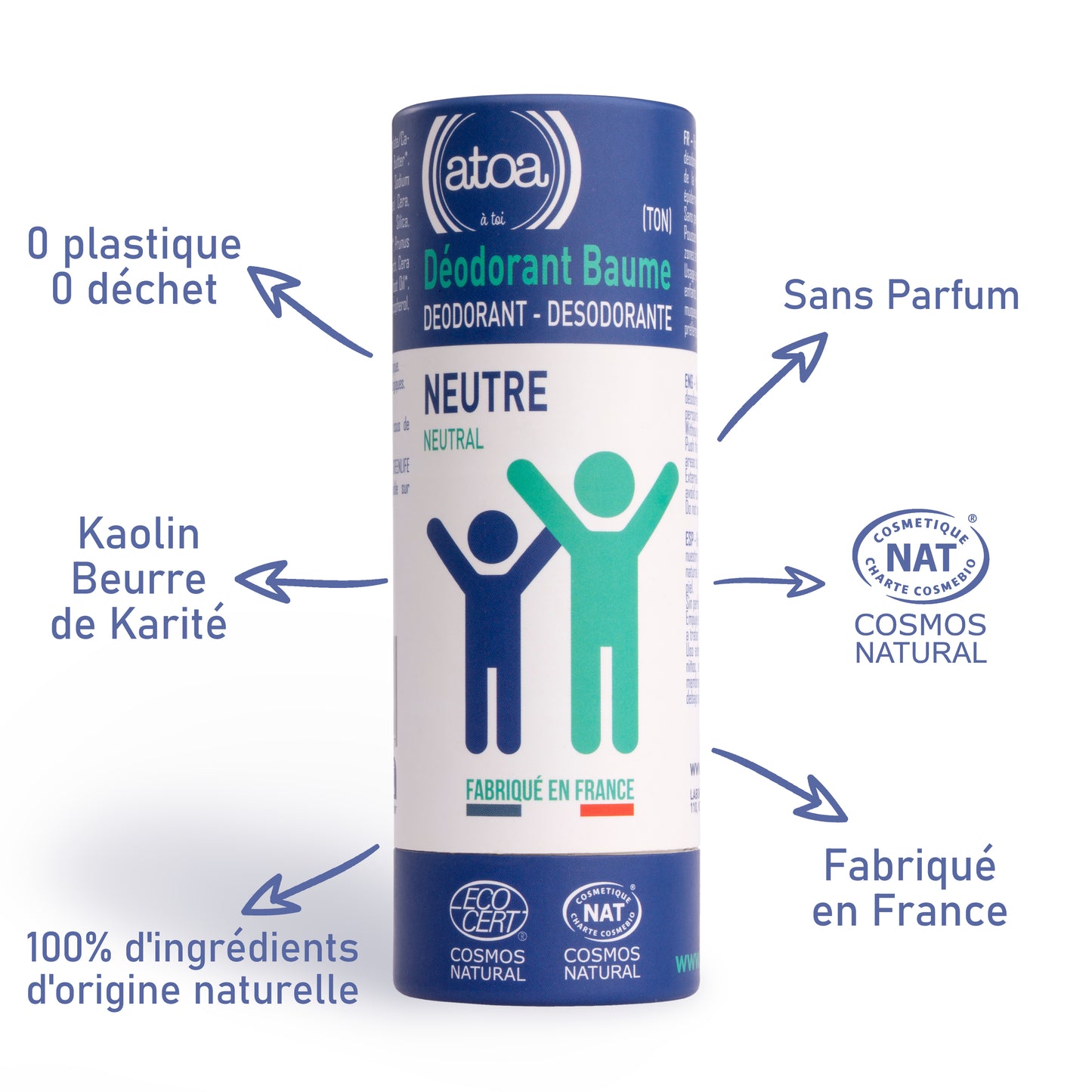 ATOA - Déodorant Baume Sans Parfum certifié COSMOS NATURAL - 100g