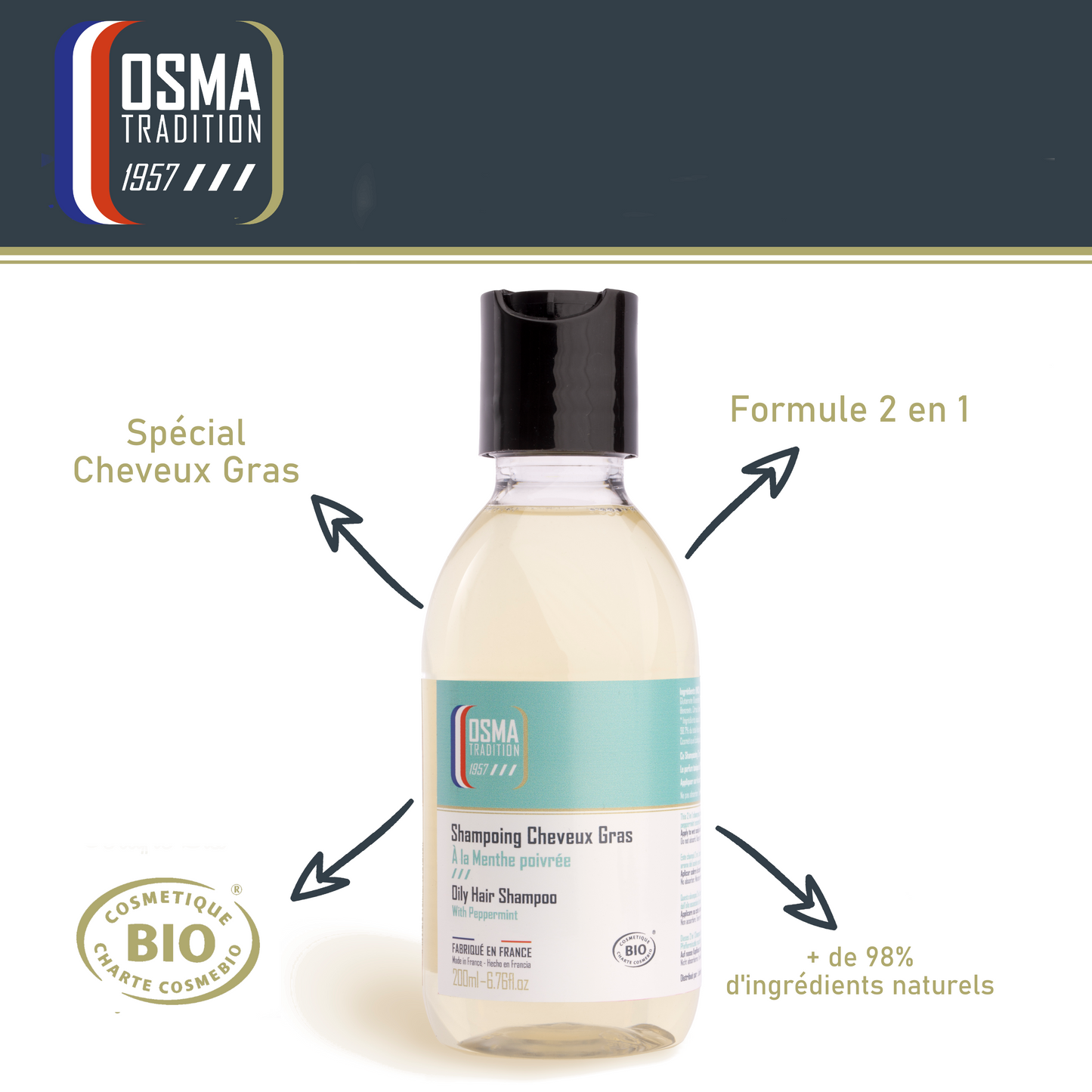 OSMA TRADITION - Shampoing Cheveux Gras certifié BIO 200ml