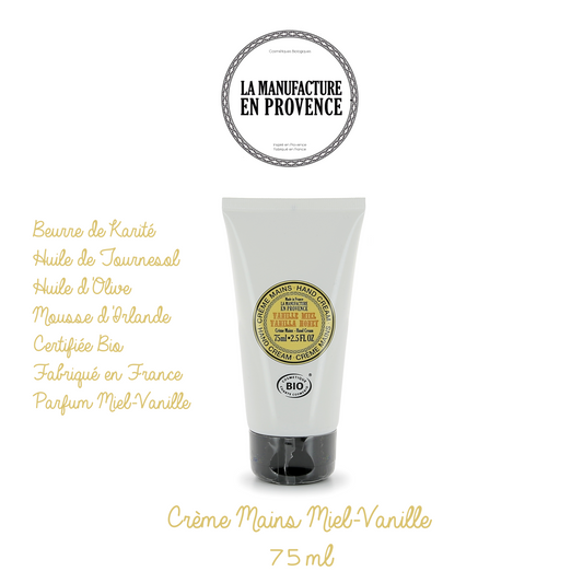 LA MANUFACTURE EN PROVENCE - Crème Mains certifié BIO 75ml - Vanille/Miel